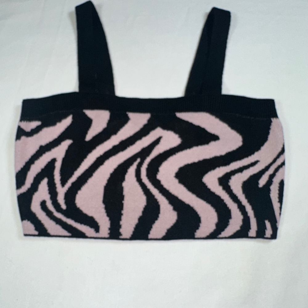 525 America Zebra Print Cropped Knit Tank Top Adjustable Strap Quartz‎ Multi NWT